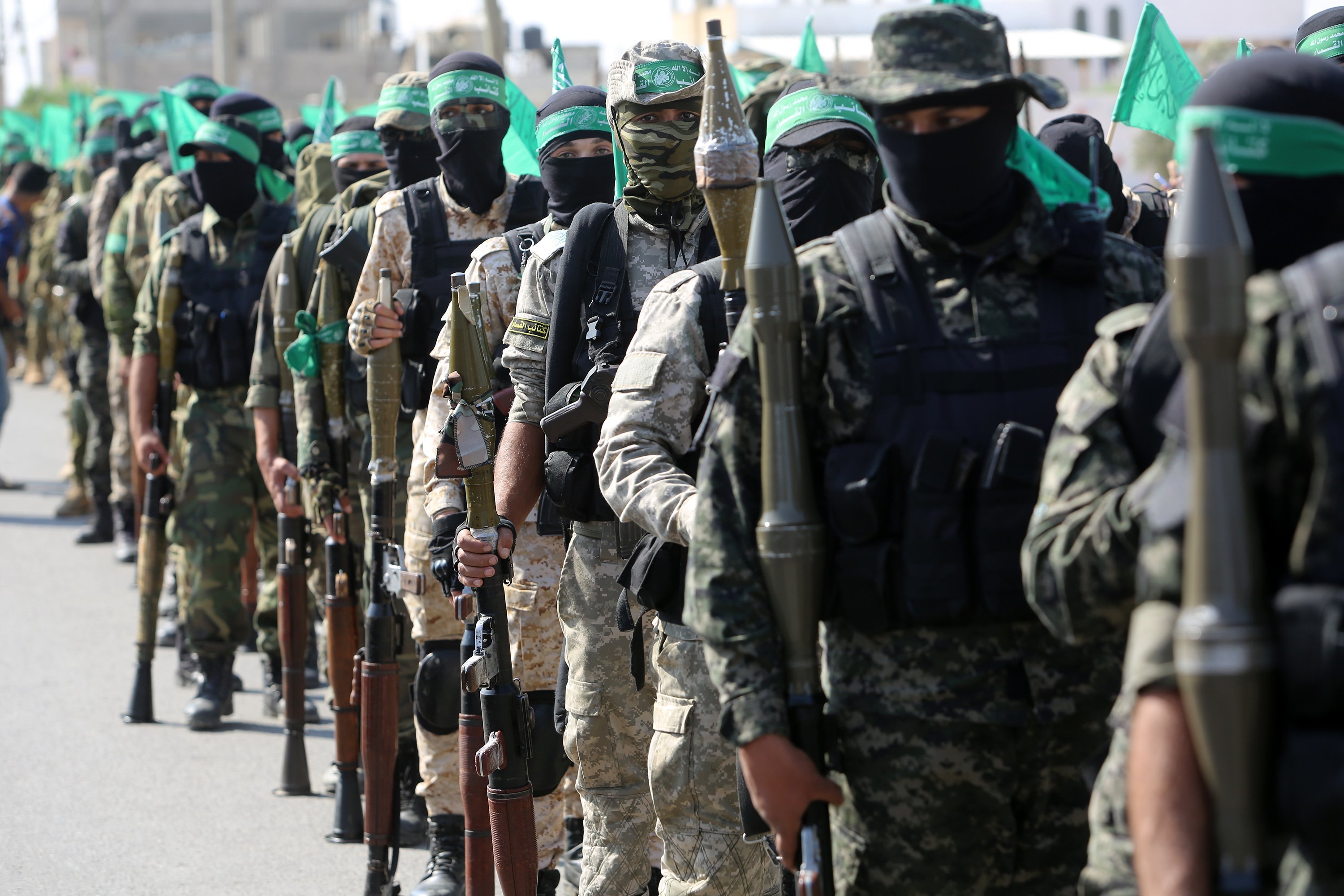 Hamas militants in the southern Gaza Strip Hamas militants in the southern Gaza Strip